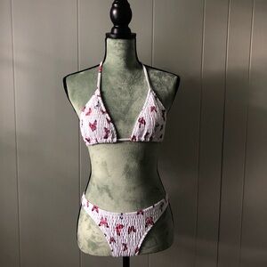 Women's Swimwear Butterfly Print Halter Pleated Wrinkled Bikini Two-pieces Set